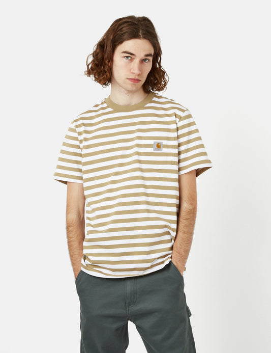 Scotty Stripe Pocket T-Shirt (Regular) - Ammonite Brown/White