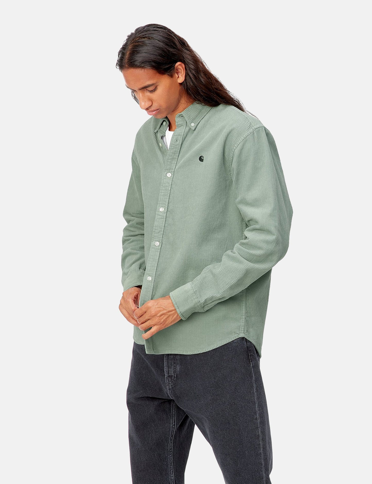 Madison Cord Shirt - Misty Sage Green/Black