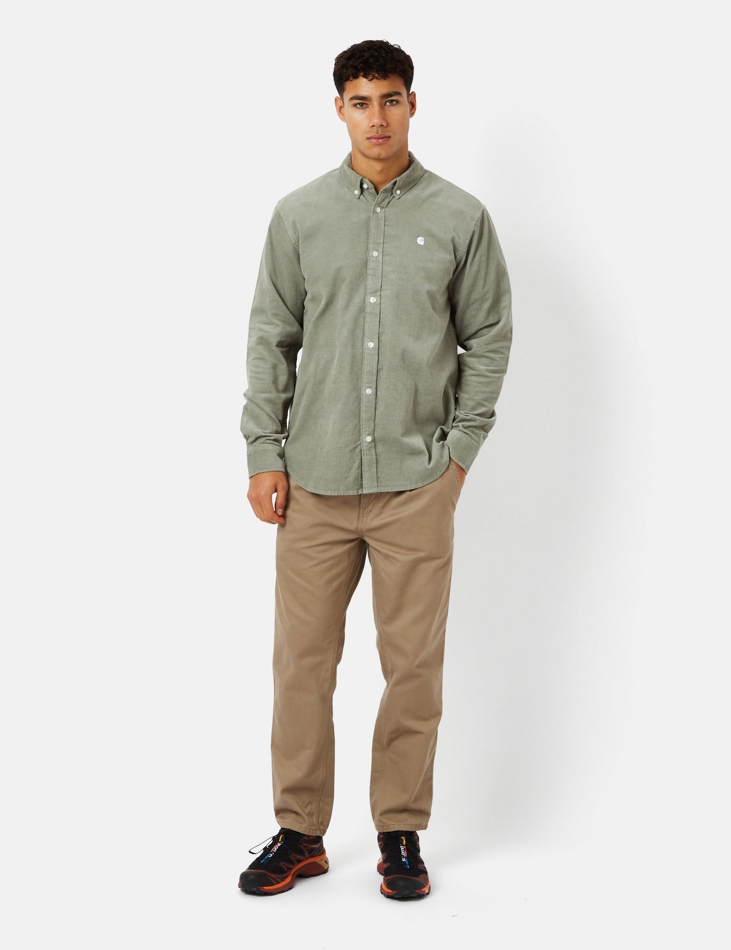 Madison Shirt (Fine Cord) - Yucca Green/White