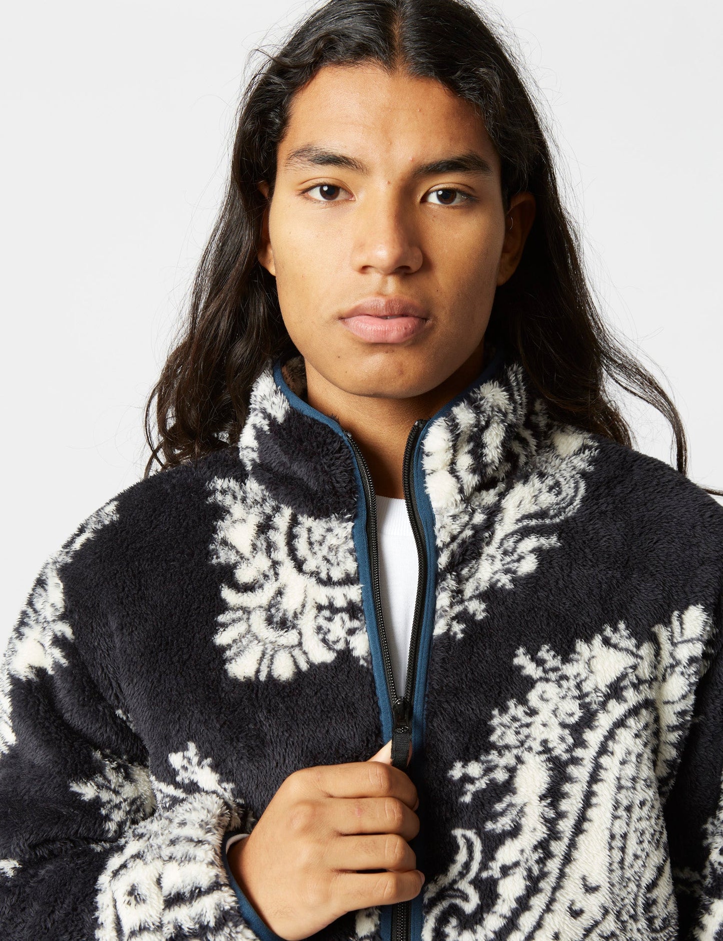 Jebson Fleece Jacket (Paisley Big Print) - Black/Squid Dark Blue