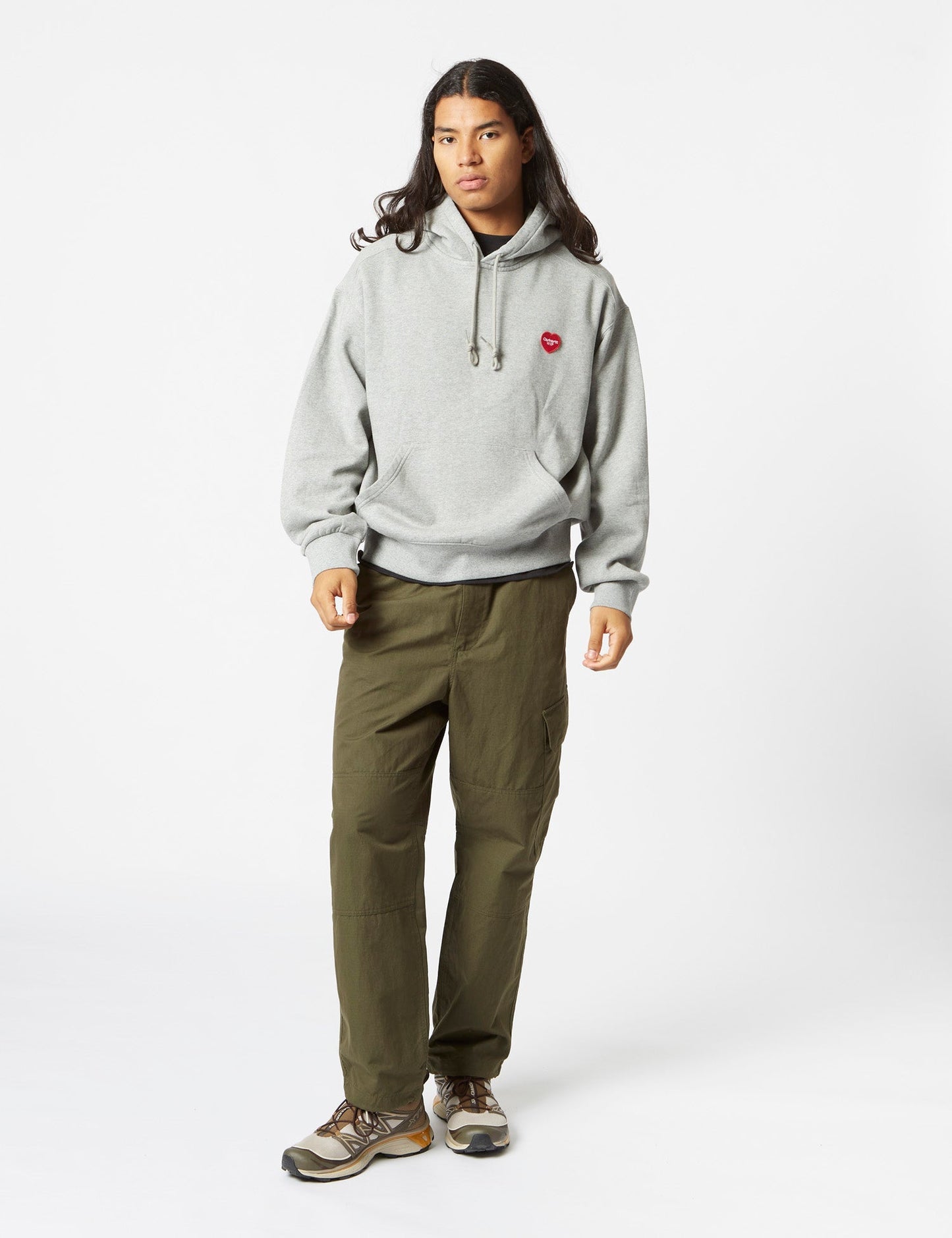 Heart Patch Hooded Sweatshirt - Grey Heather